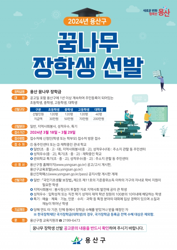 2024년 용산구 꿈나무 장학생 선발 포스터 (사진=용산구청제공)